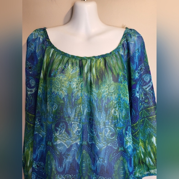 Ricki's Vibrant Blue and Green Tunic, Size XL - Picture 3 of 6